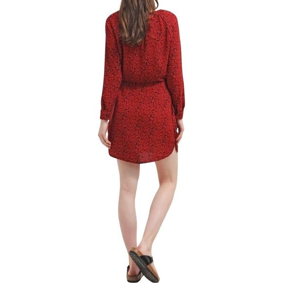 GAP Red Navy Small Cherry Print Henley Neckline‎ Soft Tie Shirt Dress - Picture 15 of 15